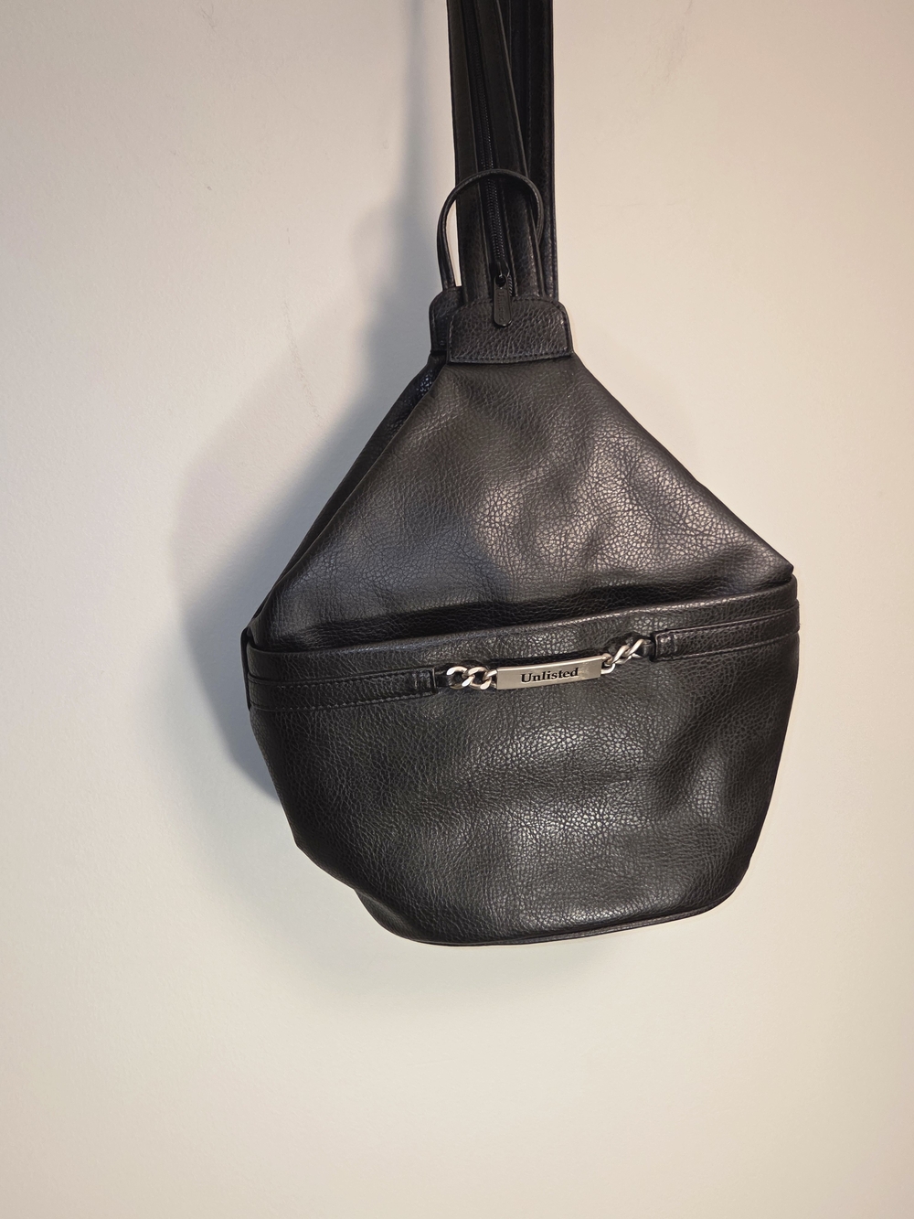 Unlisted Black Pebbled Leather-Faux Sling Belt Bag